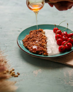 Close-up of food in plate on table