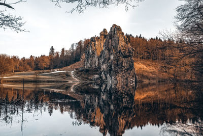 Reflection of trees in lake against sky