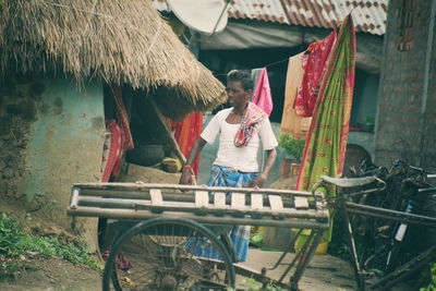 Rear view of people in traditional clothing