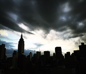 City skyline against cloudy sky