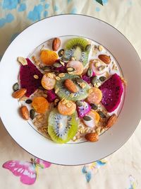 Directly above shot of breakfast served on table