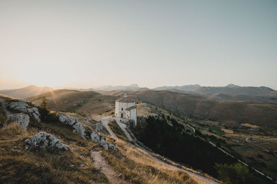 High angle view of city against clear sky