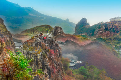 Panoramic view of landscape and mountains against sky