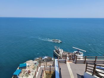 High angle view of sea against clear sky