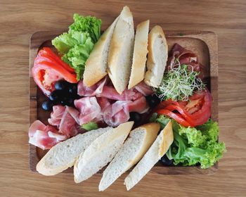 High angle view of vegetables on cutting board