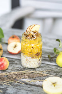 Close-up of food in jar on table