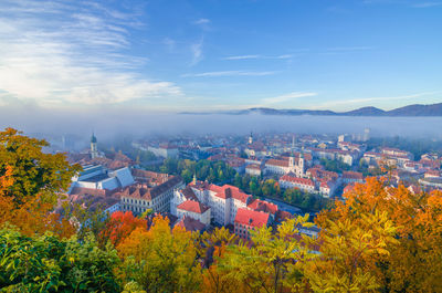 Cityscape of graz with mariahilfer view from the shlossberg hill, in graz, styria , austria