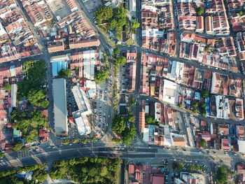 Aerial view old heritage house with green trees surround.