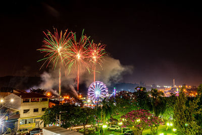 Firework display in sky at night