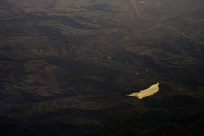 High angle view of dry leaves on field