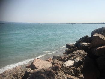 Scenic view of sea against clear sky