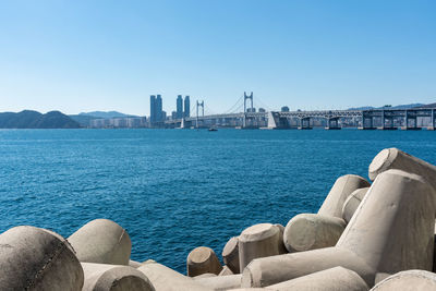 Scenic view of sea against clear sky