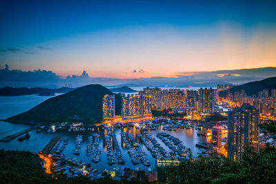 Beautiful sunset at aberdeen typhoon shelters,hong kong