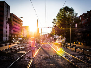 Railroad tracks at sunset