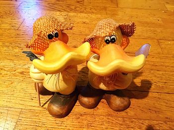 High angle view of wooden table