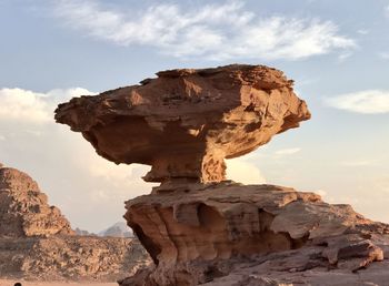 Rock formations against cloudy sky