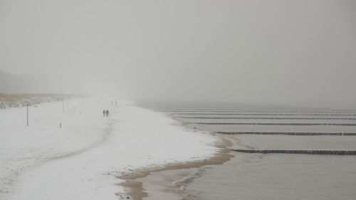 Scenic view of sea against clear sky during winter