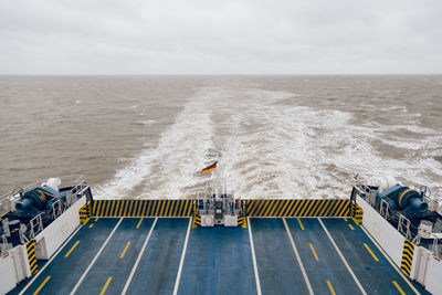 High angle view of nautical vessel on sea against sky