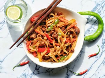 High angle view of meal served in bowl