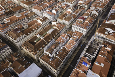 High angle view of buildings in city