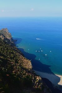 High angle view of bay against sky