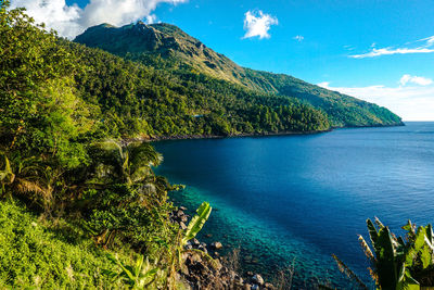 Scenic view of bay against sky