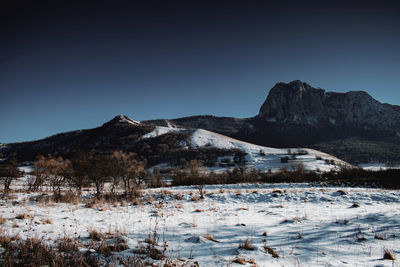 Clear winter sky mountain landscape panorama