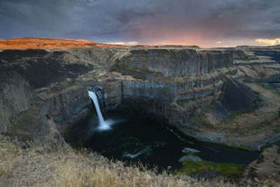 Wide view of palouse falls at sunset long exposure