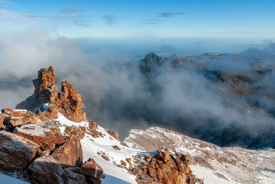 Scenic view of snowcapped mountains against sky