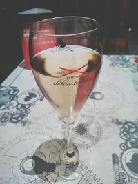 Close-up of beer in glass on table