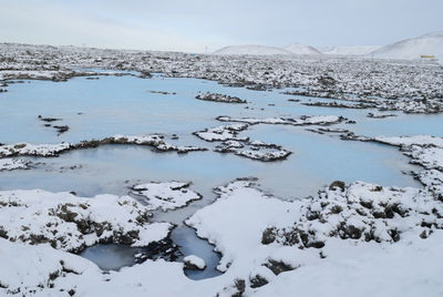 Scenic view of frozen lake against sky