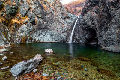 Scenic view of waterfall in forest