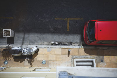 High angle view of traffic on street against building