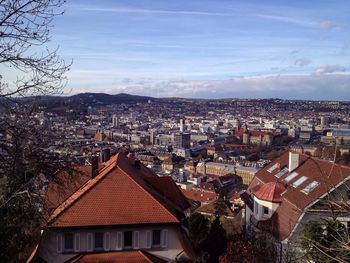 Aerial view of city against sky