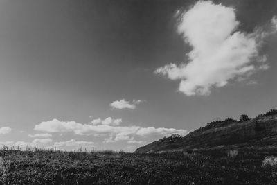 Low angle view of land against sky