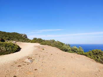 Scenic view of beach against blue sky