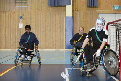 Disabled people playing in gym