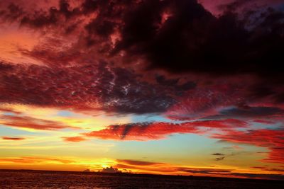 Scenic view of sea against cloudy sky at sunset