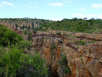 Arch bridge amidst trees against sky