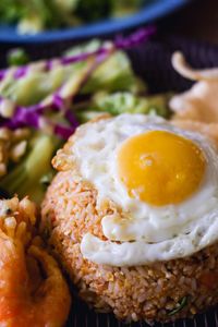 Close-up of breakfast served in plate