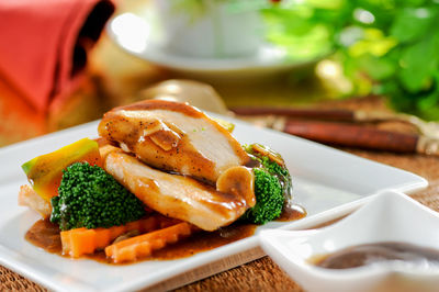 Close-up of meat served in plate