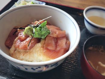 High angle view of food in plate