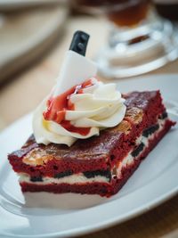 Close-up of cake in plate on table