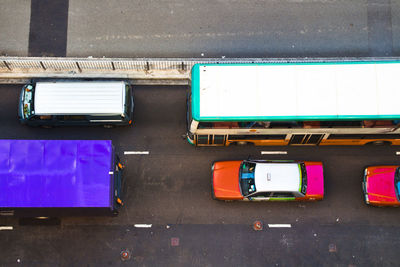 High angle view of vehicles on road
