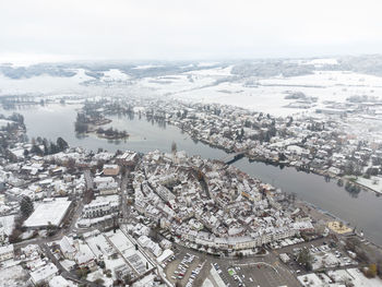 High angle view of townscape against sky