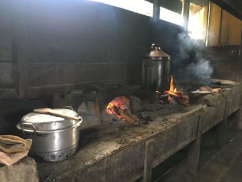 Food getting prepared on wood burning stove