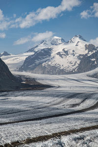 Scenic view of snowcapped mountains against sky