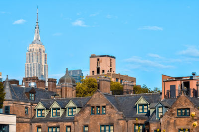 Nyc streets buildings contrast. different styles of buildings in nyc, usa.