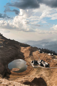 High angle view of land against sky