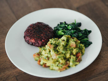 High angle view of salad in plate on table